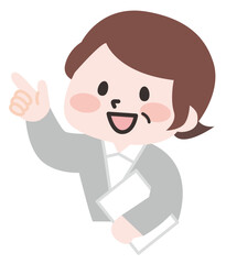 指差しで教えるシニア女性