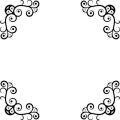 Decorative black square frame with vintage floral elements on white background.