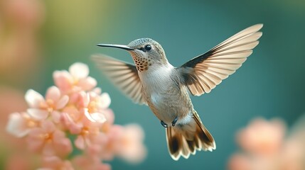 Fototapeta premium A striking hummingbird in flight is elegantly captured against the backdrop of a national park