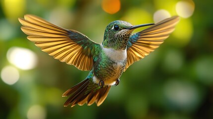 Fototapeta premium A striking hummingbird in flight is elegantly captured against the backdrop of a national park