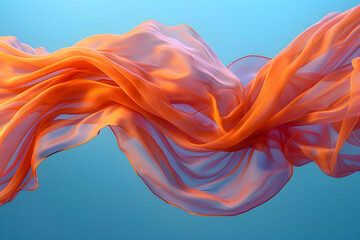 Fototapeta premium Abstract Background - Flowing Orange Fabric on Blue