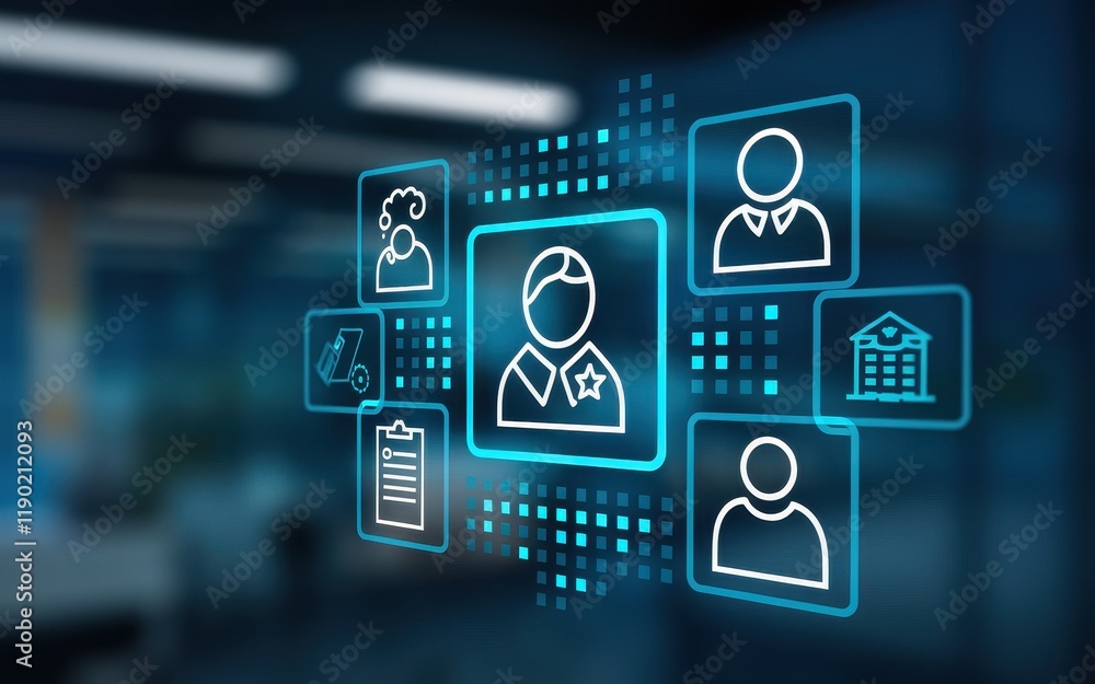 Poster digital interface showing employee profiles and data management
