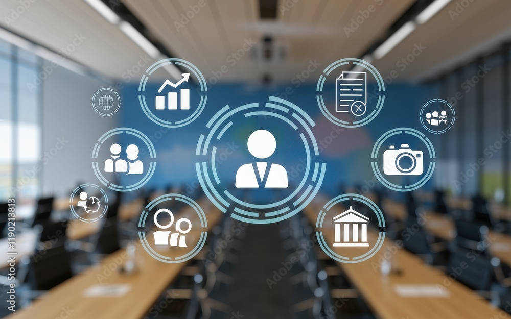 Poster business data analytics visualized in modern office setting