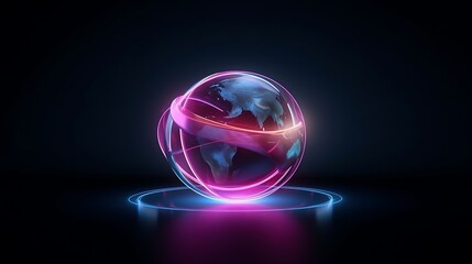 Global Network Illuminated Neon Sphere Earth