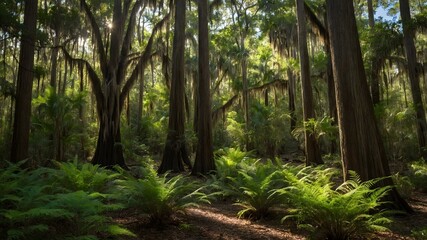 Fototapeta premium Quiet Wilderness: Florida Torres Trees in a Sunlit Forest Setting