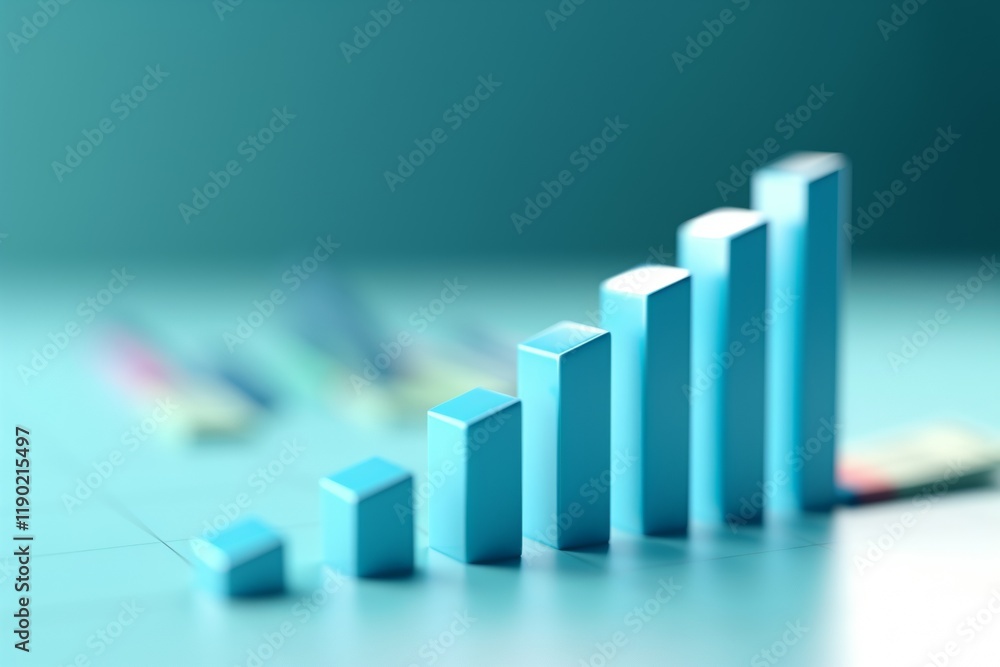 Aufkleber abstract representation of growth with blue bar graph, a 3d bar graph descending to show the decreas