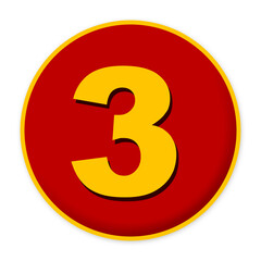 3D illustration Golden number 3 isolated on a white background with clipping path.
