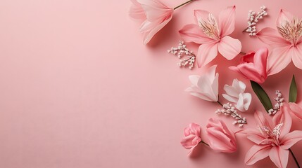 Pink Flowers Arranged On A Pink Background