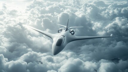 Obraz premium Stunning visualization of a futuristic electric-powered sports aircraft soaring through the clouds, emphasizing innovation in aviation