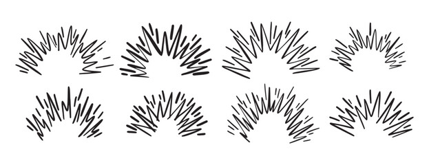 Cartoon doodle line hand drawn boom effect set. comic bomb explosion. energy hit, crash with sparks. Power action elements 