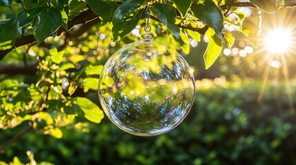 A bubble in motion with the sunlight catching the rainbow of colors on its surface.