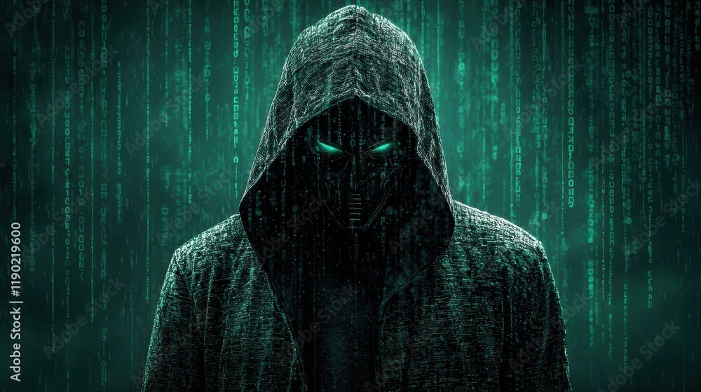 Poster mysterious hacker action digital realm concept art dark environment front view intriguing concept