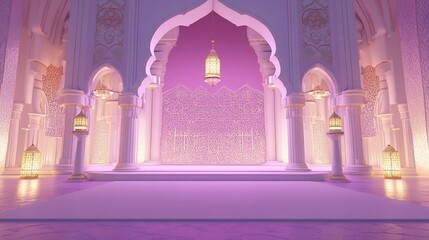 Elegant Islamic architecture, purple palace interior.