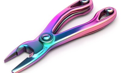 Rainbow-colored pliers isolated on white background.
