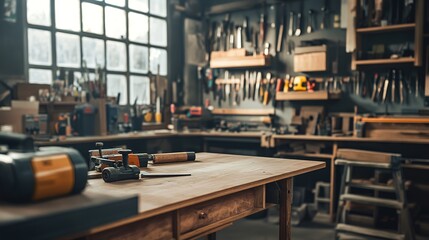 Building a wooden coffee table from scratch with carpentry tools in a well-organized workshop