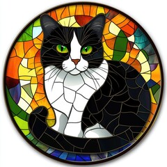 Black Cat in Stained Glass Circle