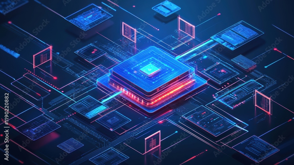 Poster dynamic concept of digital circuitry operations virtual environment graphic visualization futuristic
