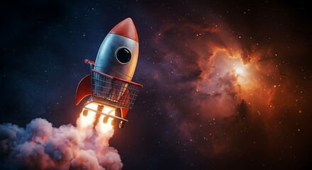 Obraz premium Rocket Shopping Cart: E-commerce Launch Concept 