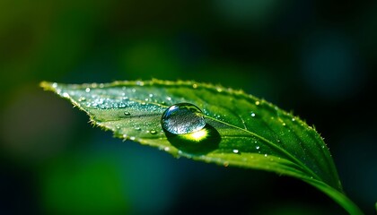 Dewdrop on a Leaf, A Vibrant Macro Photograph