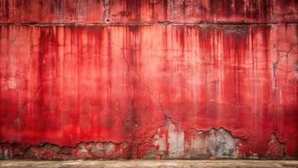 Crimson Wall with Extensive Damage and Visible Cracks Showing Age and Decay