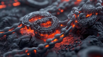 Blockchain ecosystem represented with glowing chains and links