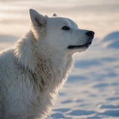 Naklejka premium An Arctic dog’s silhouette in soft tones, white background.