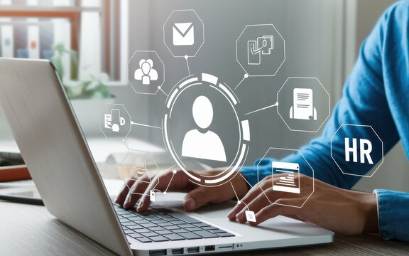 Person using laptop for human resources management