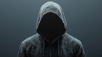 Mysterious figure in hooded sweatshirt studio portrait dark environment close-up concept of identity