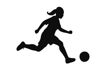 Silhouette of a girl soccer player in action.