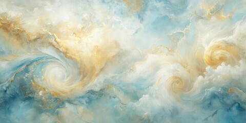 Whimsical Swirls of Serene Blue and Golden Hues An Abstract Masterpiece of Fluid Art