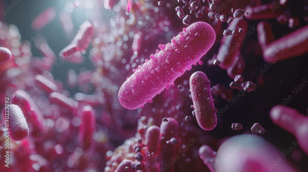Poster dynamic bacterial growth concept laboratory 3d animation microbial environment close-up view science