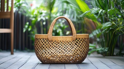 Fototapeta premium A handwoven basket with an intricate geometric pattern, perfect for picnics and market visits.