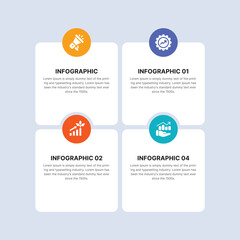 Clean four-step infographic layout with colorful icons and text boxes