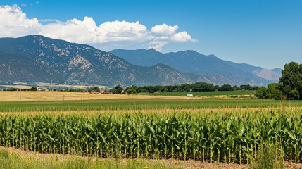 Agricultural growth in mountainous region farm fields nature concept clear sky wide view sustainable practices