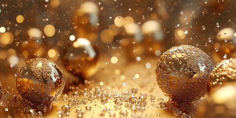 Golden Christmas Background with Snowflakes and Baubles