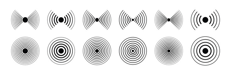 Sonar sound waves icon set. Concentric circle sign
