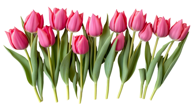 Set of tulips in violet, white, pink, red, purple, and blue on a transparent background. Valentine's Day, Easter, Birthday, Women's Day, Mother's Day, flat lay, quotes, greetings, messages, and cards. - Powered by Adobe