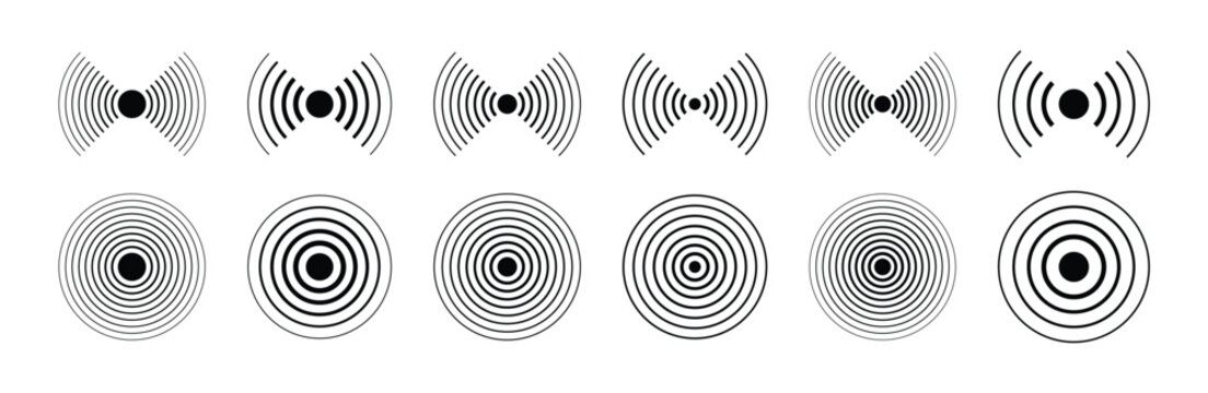 Sonar sound waves icon set. Concentric circle sign