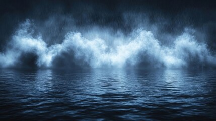 Fototapeta premium Moody Night Scene with Dark Clouds and Rain over Water