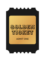 Vertical golden ticket template design. Cinema, theater, casino, concert, film, party, festival gold ticket. Metal gradient coupon. Vector illustration on white backdrop