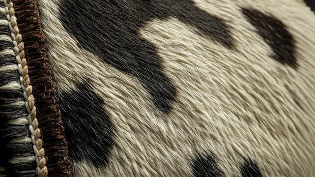 Textured close-up of cowhide showcasing natural patterns and colors on a ranch setting in daylight