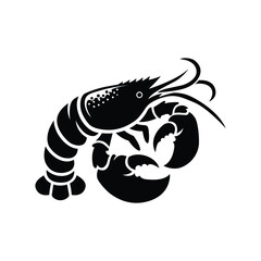 Black silhouette of a lobster with claws and antennae in vector art style