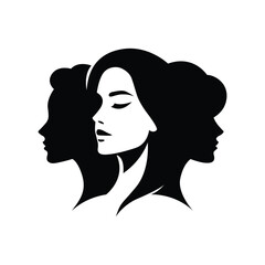 Elegant trio of female silhouettes with varied hairstyles in black design