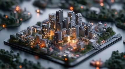 Obraz premium Smart city concept with connected IoT devices visualized