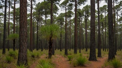 Fototapeta premium Timeless Landscape: Long leaf Pine Forest in the 19th Century with Settlers and Nature