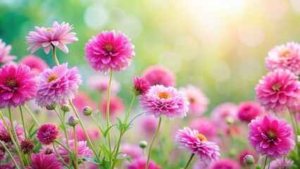Obraz premium Colorful pink flowers against a soft white background, flower field, colorful flowers, flower field, colorful flowers