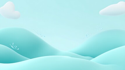 Serene Aqua Hillscape With Floating Clouds and Delicate Designs