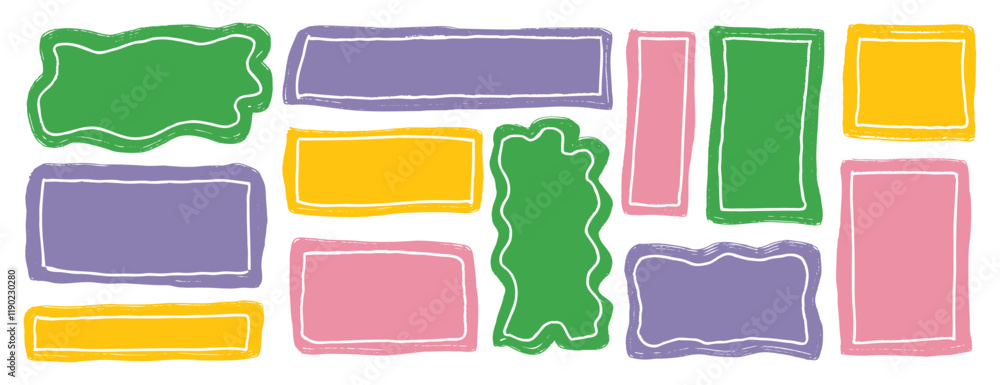 Aufkleber hand drawn quote frame set template. funny speech bubbles. empty flat colorful shape text box.