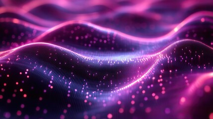 Fototapeta premium A vibrant abstract background features numerous violet grid cubes that create a wave-like pattern with a captivating digital 3D effect