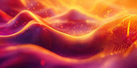 An abstract landscape of swirling, glowing particles in shades of red, orange, and yellow